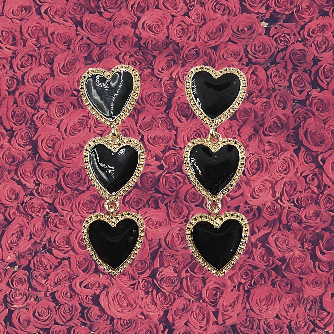 Dark Heart Drop Earrings in Black