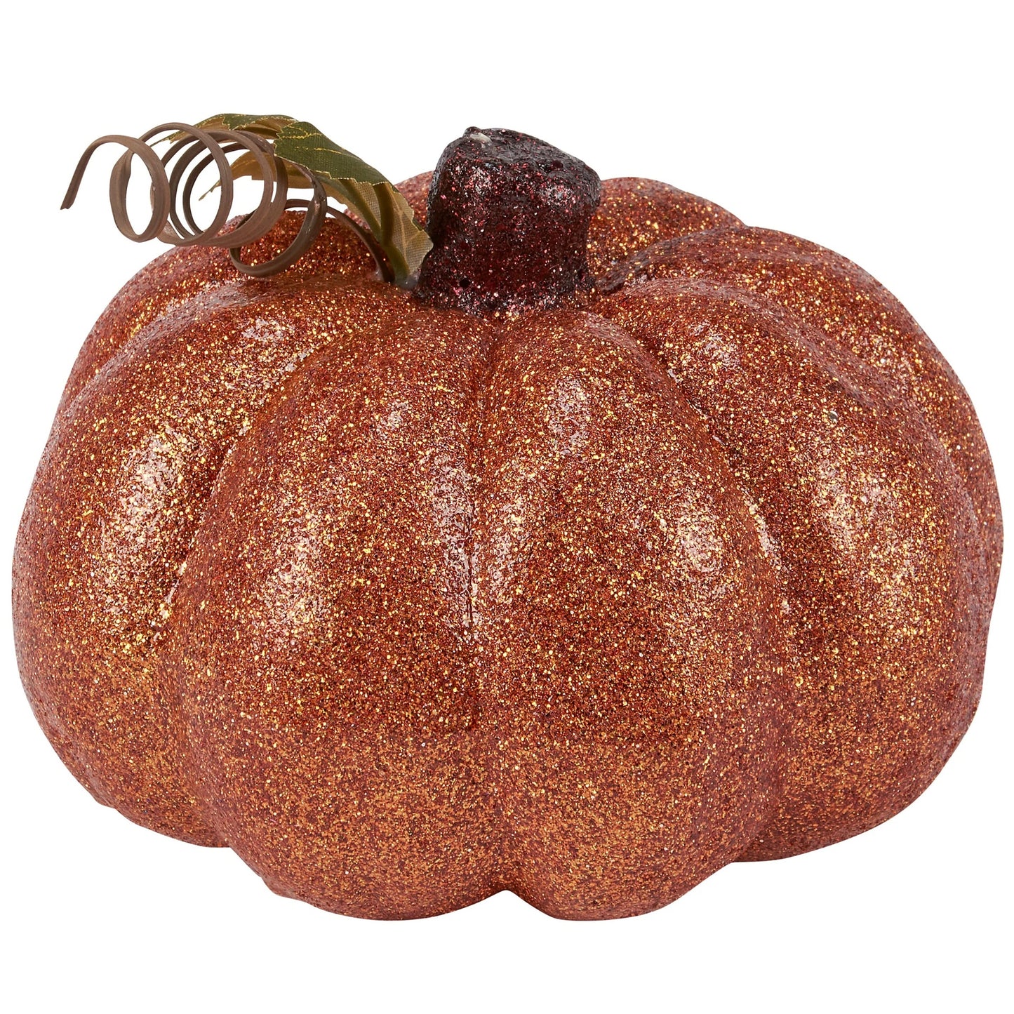Decorative pumpkin with glittery texture on a white background
