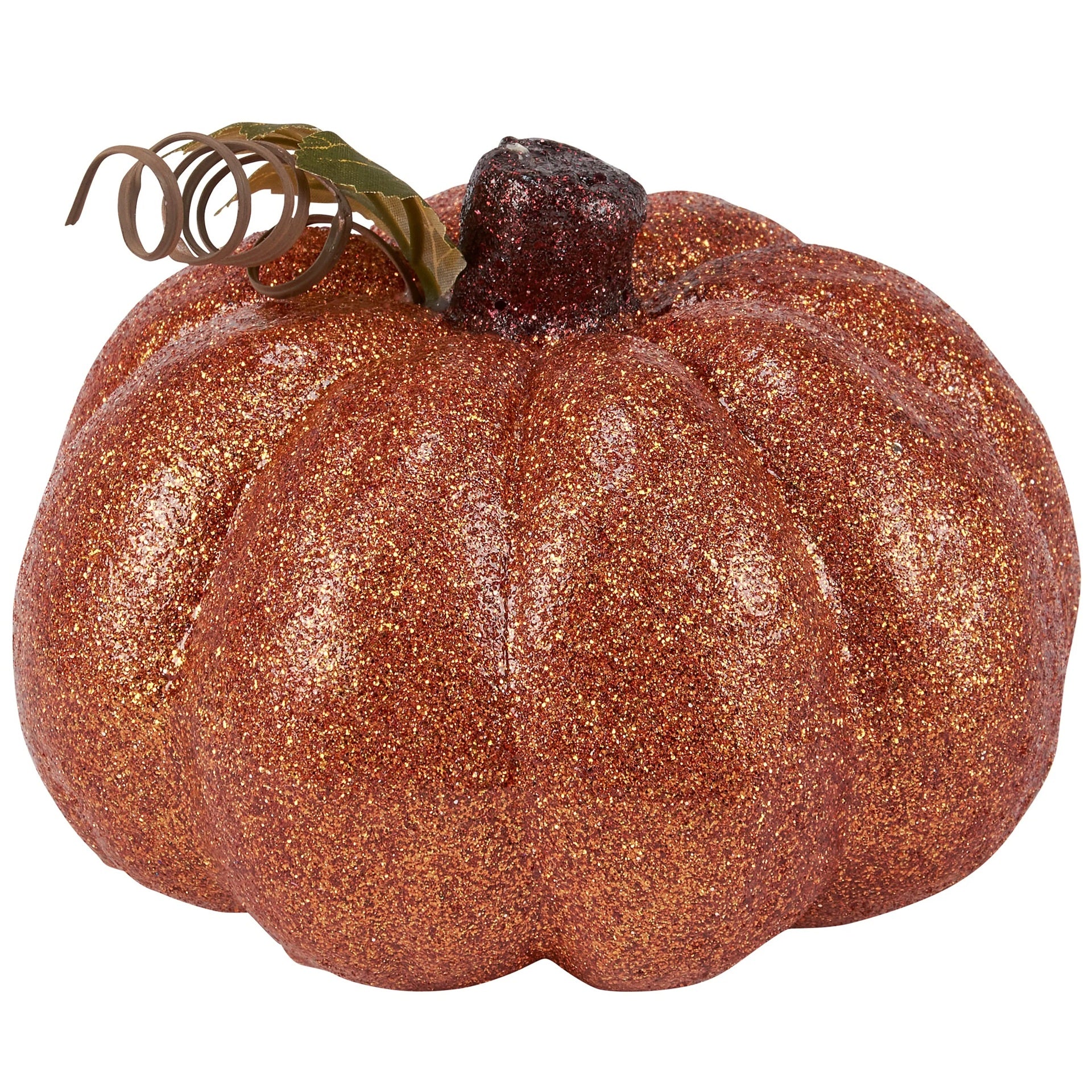 Decorative pumpkin with glittery texture on a white background