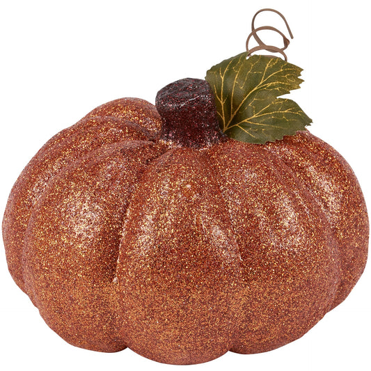 Dark Orange Glitter Pumpkin Display | Seasonal Home Decor | 6"  x 4"