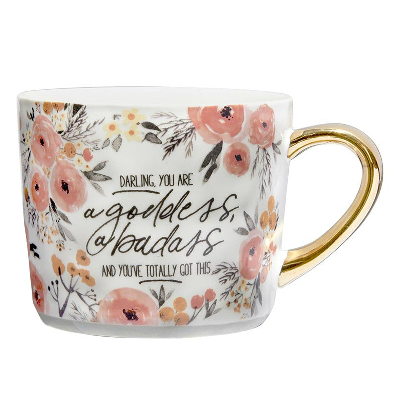 Darling You Are A Goddess A Badass Cozy Gold Handle Mug | Stoneware Coffee Tea Cup | 15oz