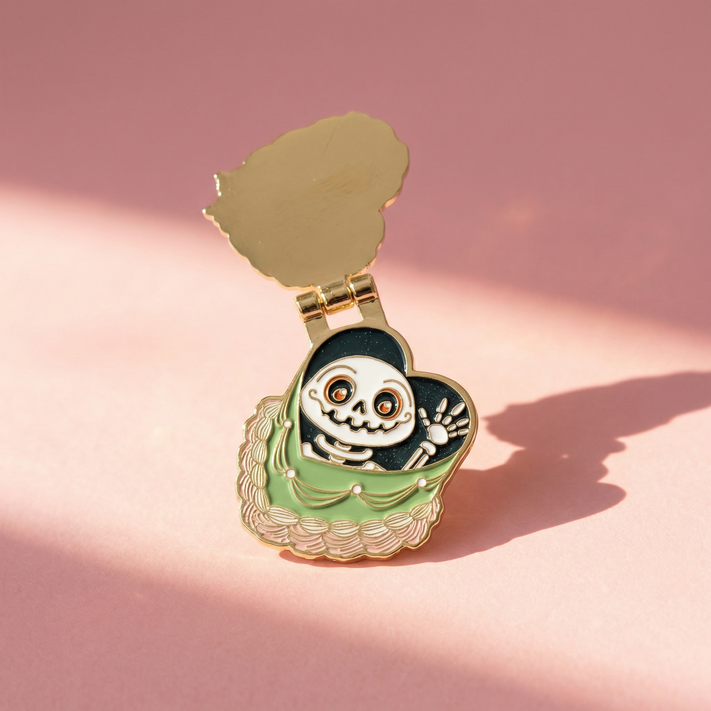 Dead Inside Cake Enamel Pin | Glitter Skeleton Hinge Pin Funny Goth Pin