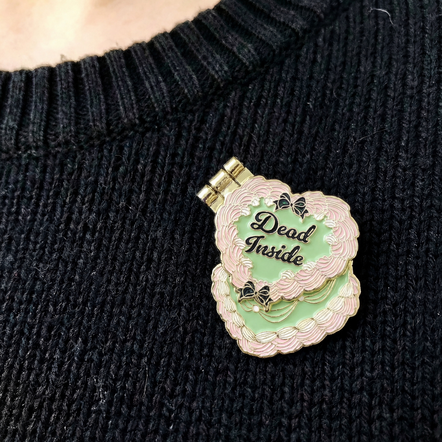 Dead Inside Cake Enamel Pin | Glitter Skeleton Hinge Pin Funny Goth Pin