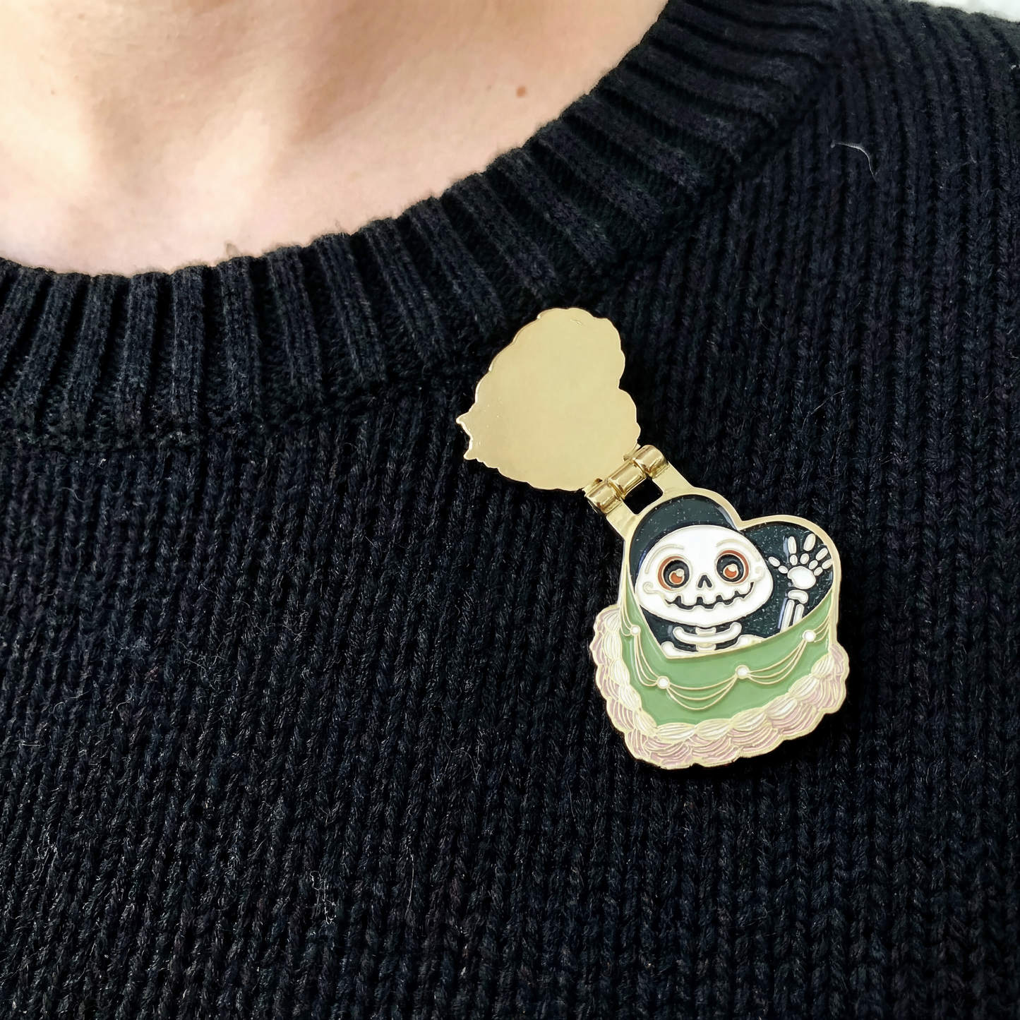 Dead Inside Cake Enamel Pin | Glitter Skeleton Hinge Pin Funny Goth Pin