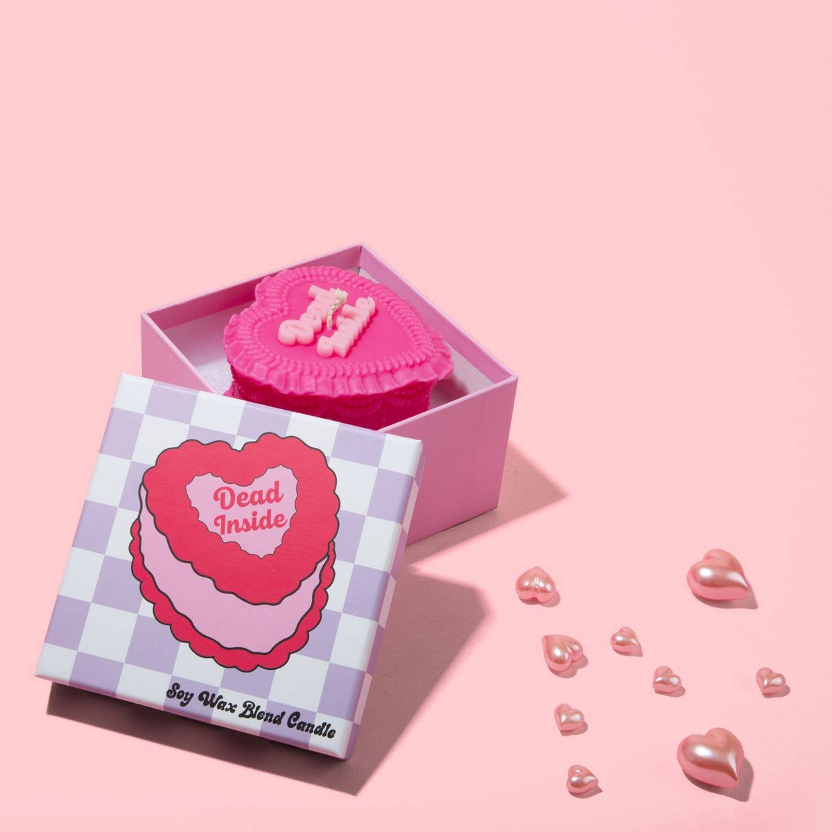 Dead Inside Heart Cake Unscented Candle in Hot Pink-Fun Club-The Bullish Store