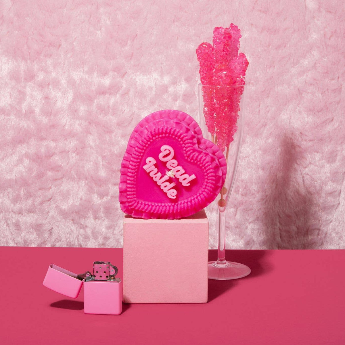 Dead Inside Heart Cake Unscented Candle in Hot Pink-Fun Club-The Bullish Store