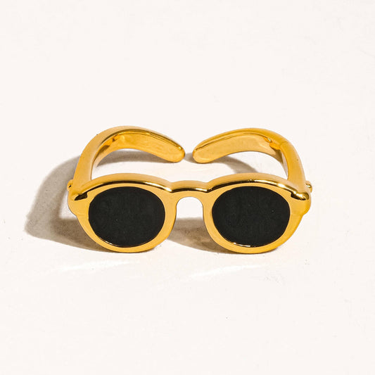 Dean 18K Gold Sunglasses Adjustable Ring | Vintage Round Frame Statement Ring