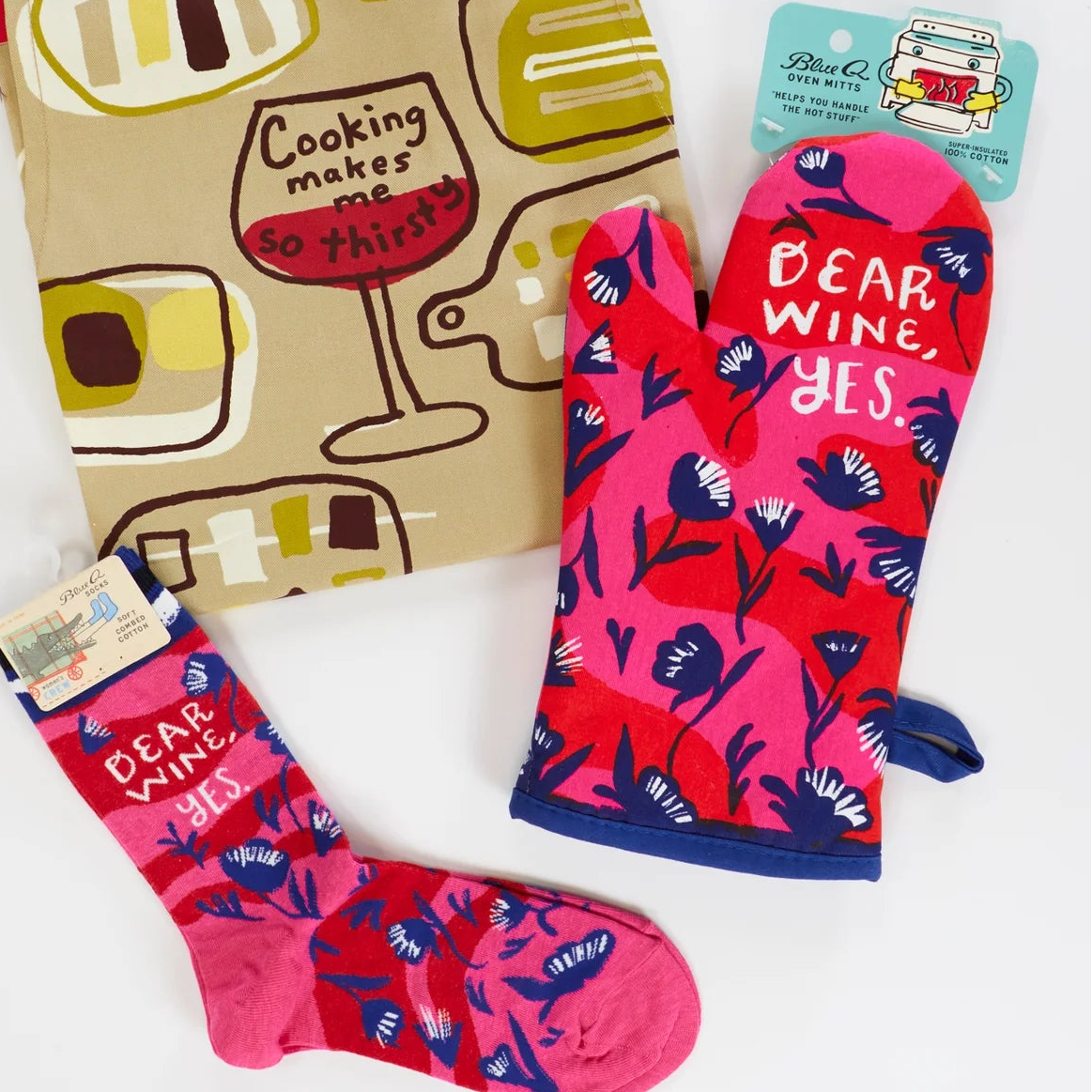 Dear Wine, Yes Thermal Oven Mitt | Kitchen Thermal Single Pot Holder | BlueQ at GetBullish