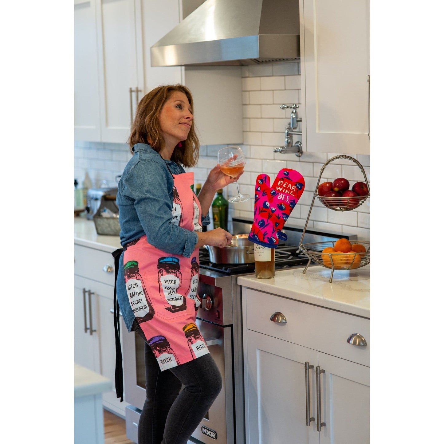 Dear Wine, Yes Thermal Oven Mitt | Kitchen Thermal Single Pot Holder | BlueQ at GetBullish