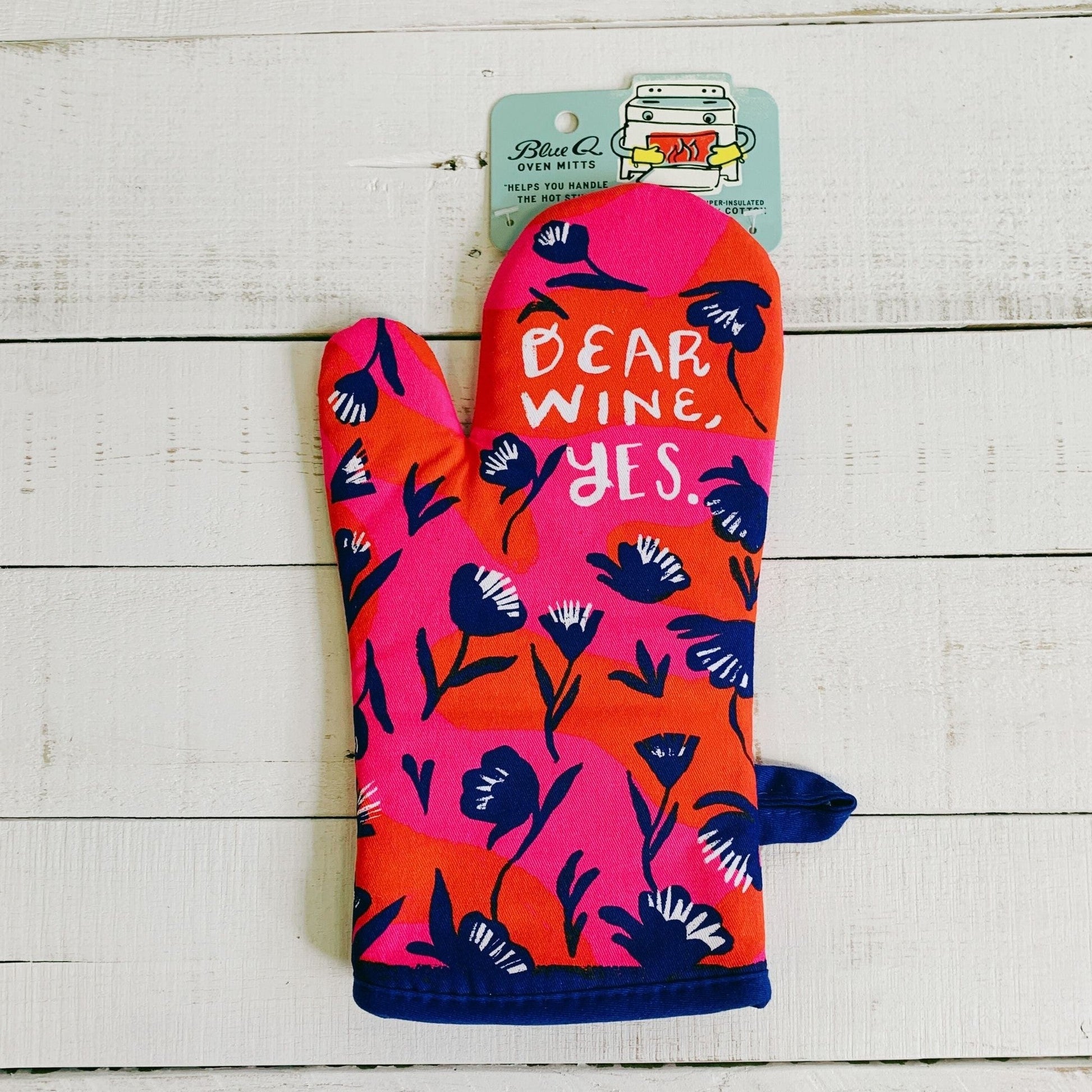 Dear Wine, Yes Thermal Oven Mitt | Kitchen Thermal Single Pot Holder | BlueQ at GetBullish