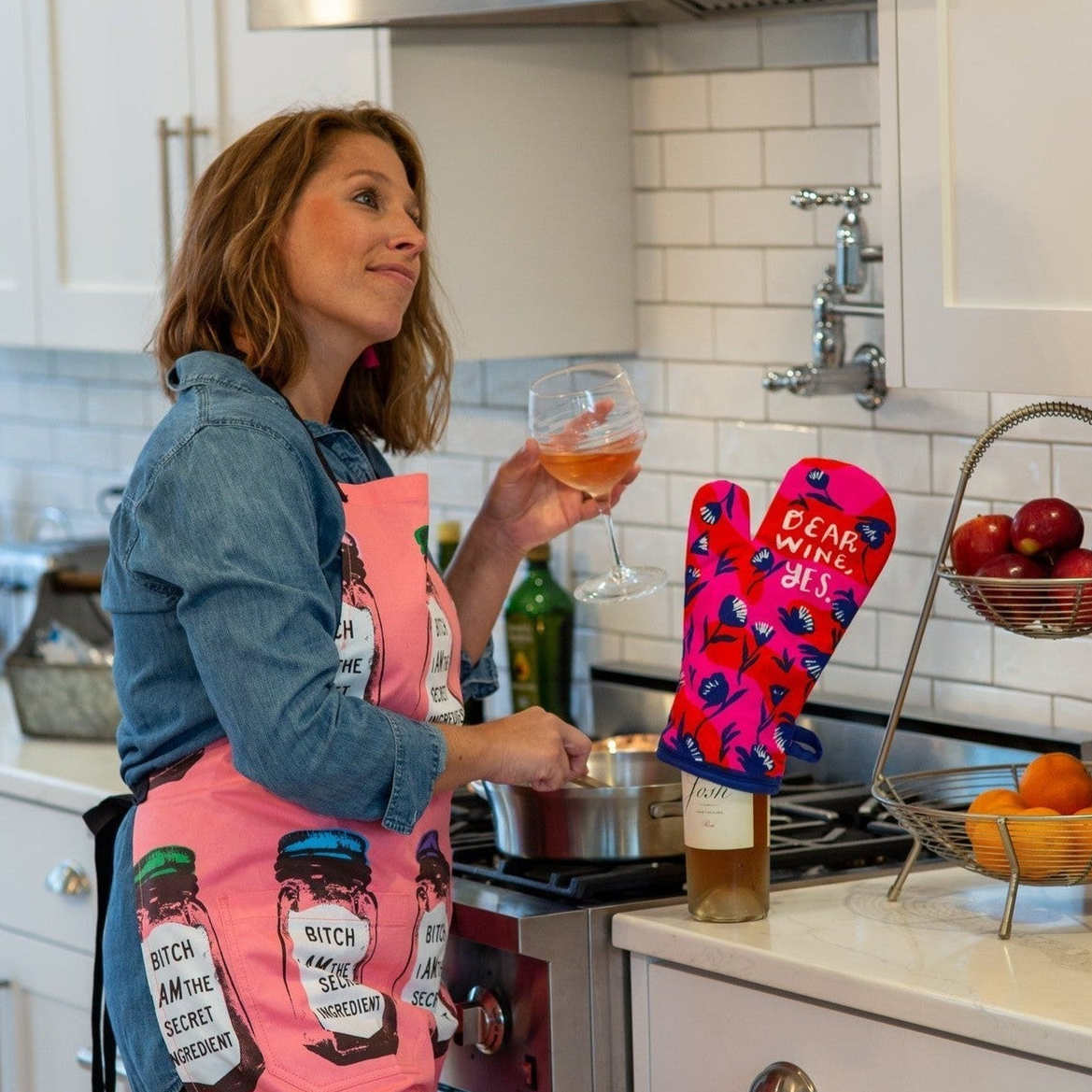 Dear Wine, Yes Thermal Oven Mitt | Kitchen Thermal Single Pot Holder | BlueQ at GetBullish