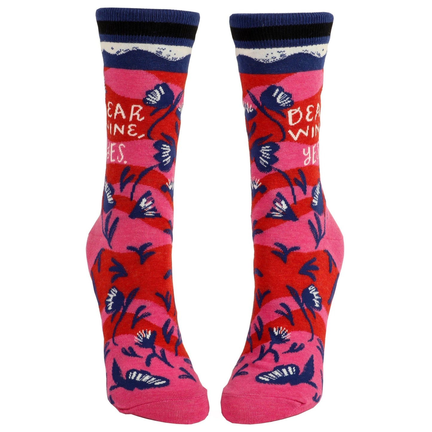 Dear Wine, Yes Women's Crew Socks in Pink and Red