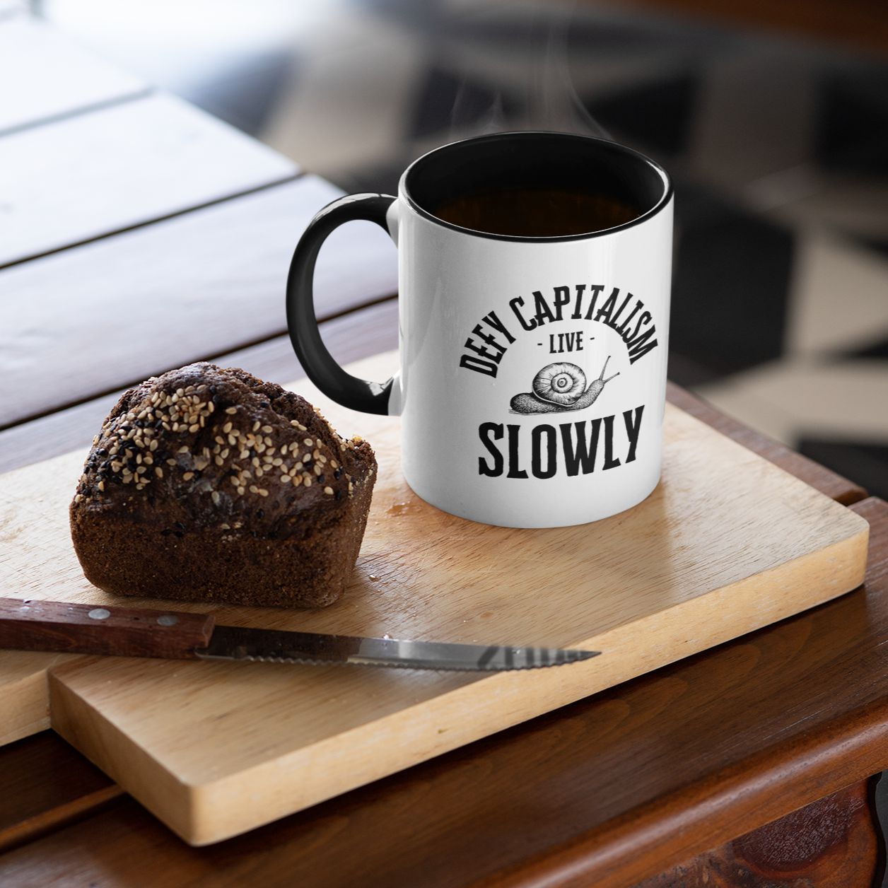 Defy Capitalism Live Slowly Accent Coffee Mug, 11oz