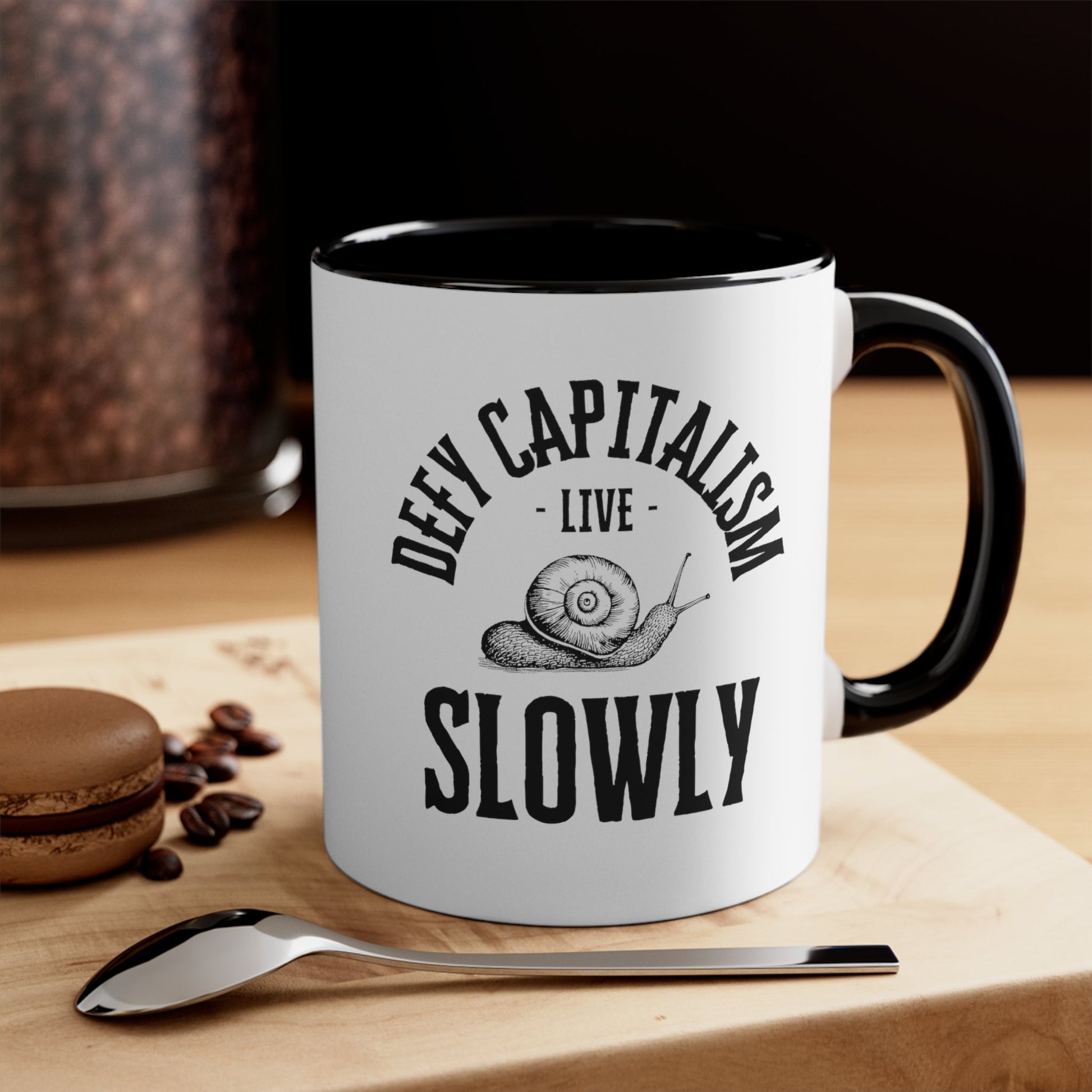 Defy Capitalism Live Slowly Accent Coffee Mug, 11oz