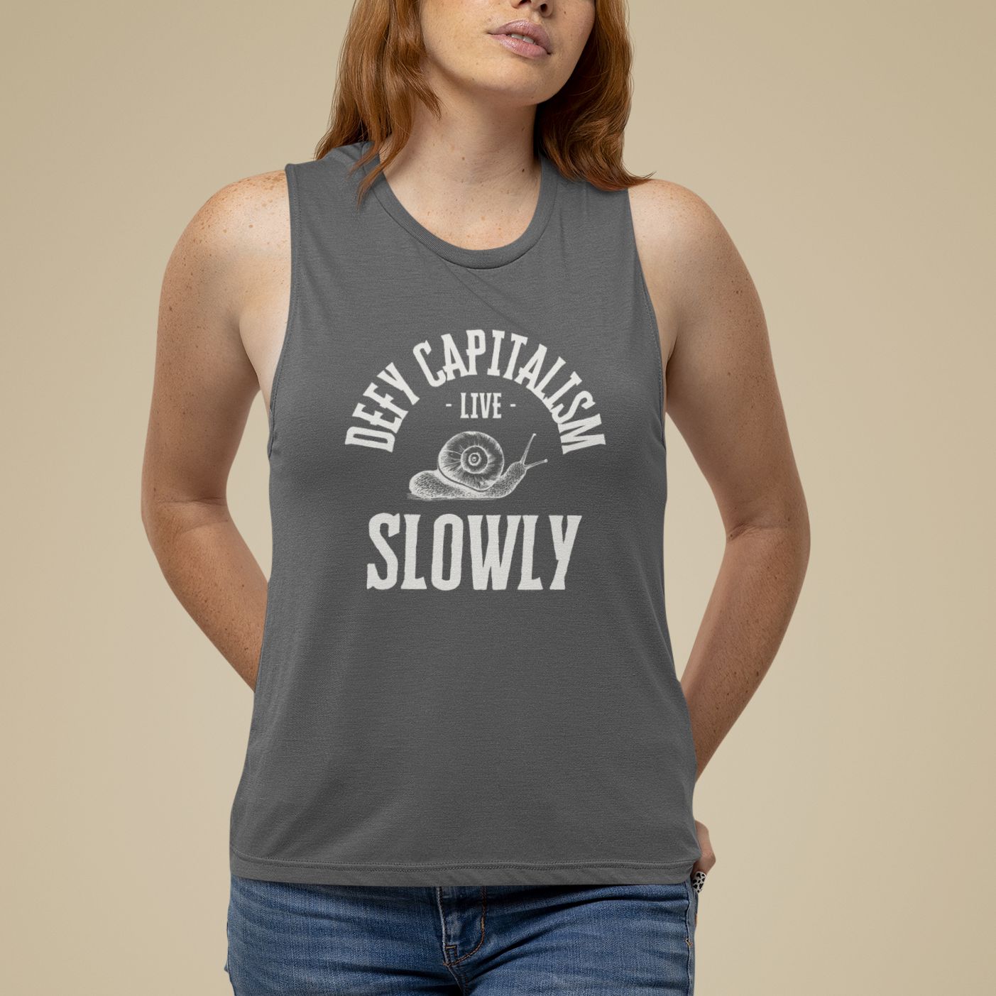 Defy Capitalism Live Slowly Women's Flowy Scoop Muscle Tank