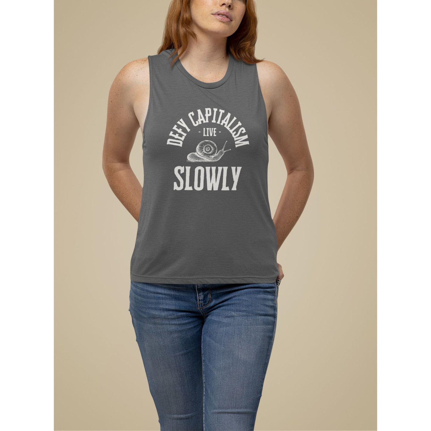 Defy Capitalism Live Slowly Women's Flowy Scoop Muscle Tank