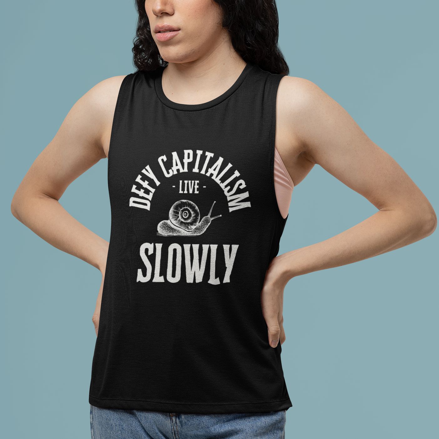 Defy Capitalism Live Slowly Women's Flowy Scoop Muscle Tank