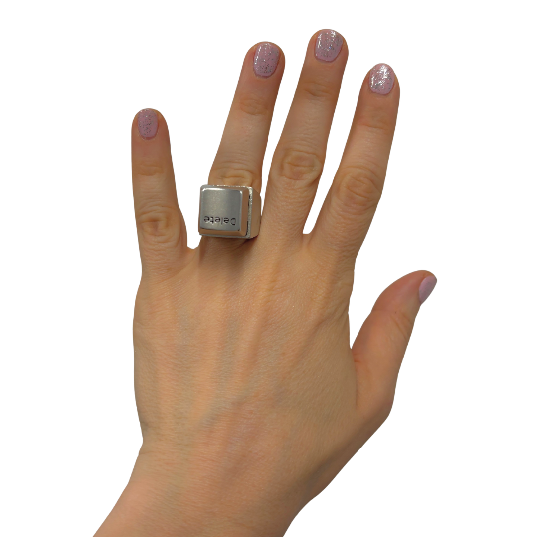 Delete Key Oversize Statement Ring | Burnished Silver | Size 8 | Pressable Button
