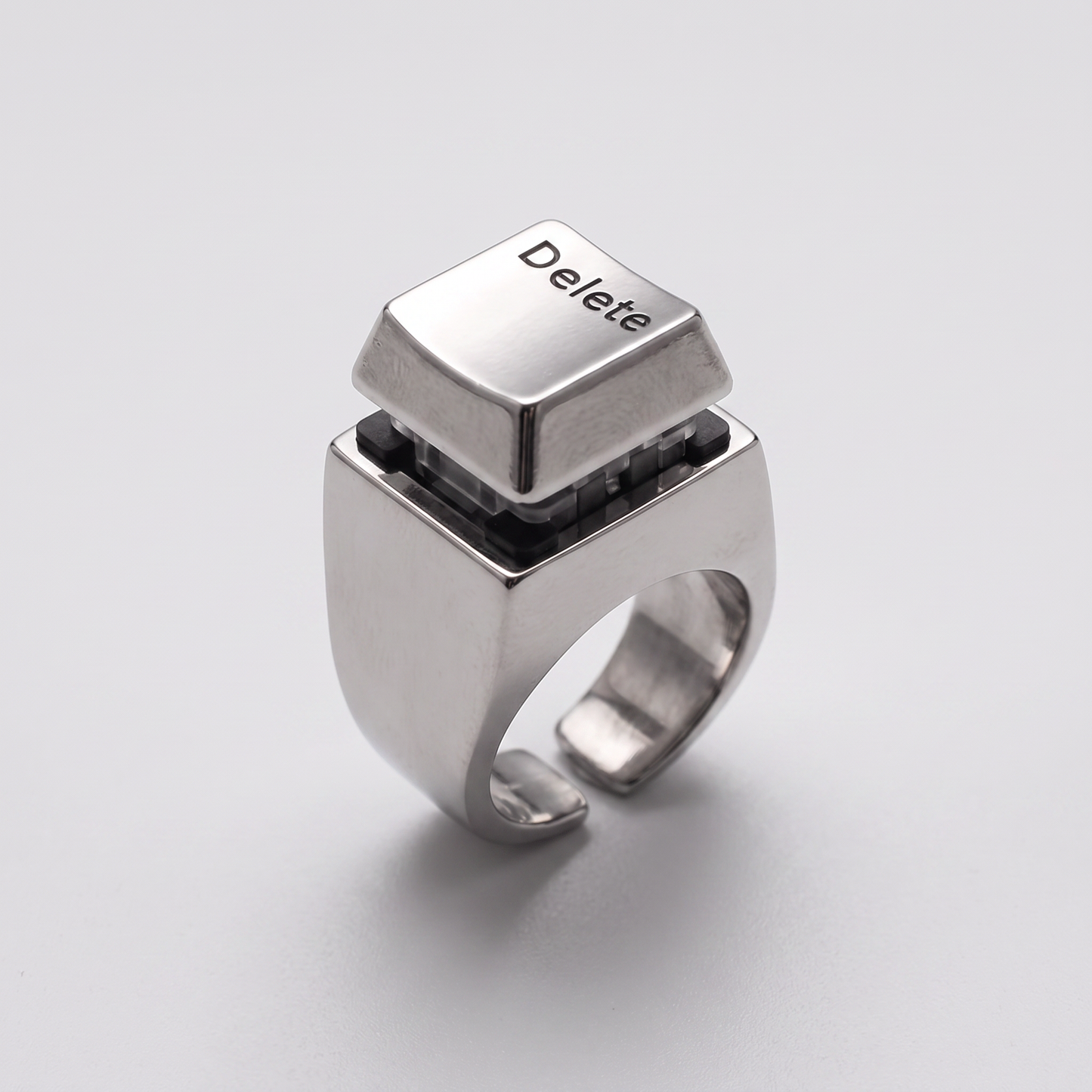 Delete Key Oversize Statement Ring | Burnished Silver | Size 8 | Pressable Button