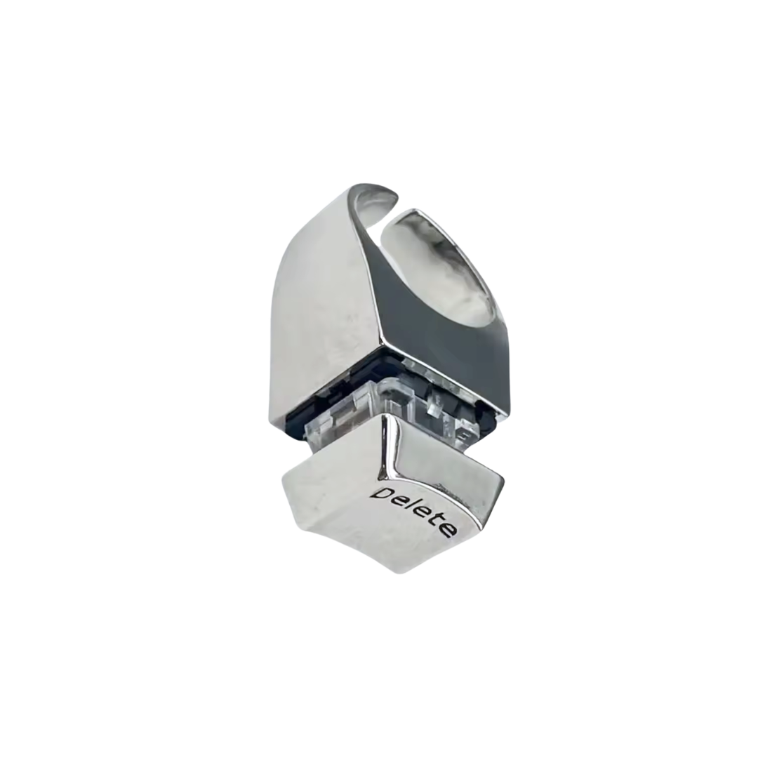 Delete Key Oversize Statement Ring | Burnished Silver | Size 8 | Pressable Button