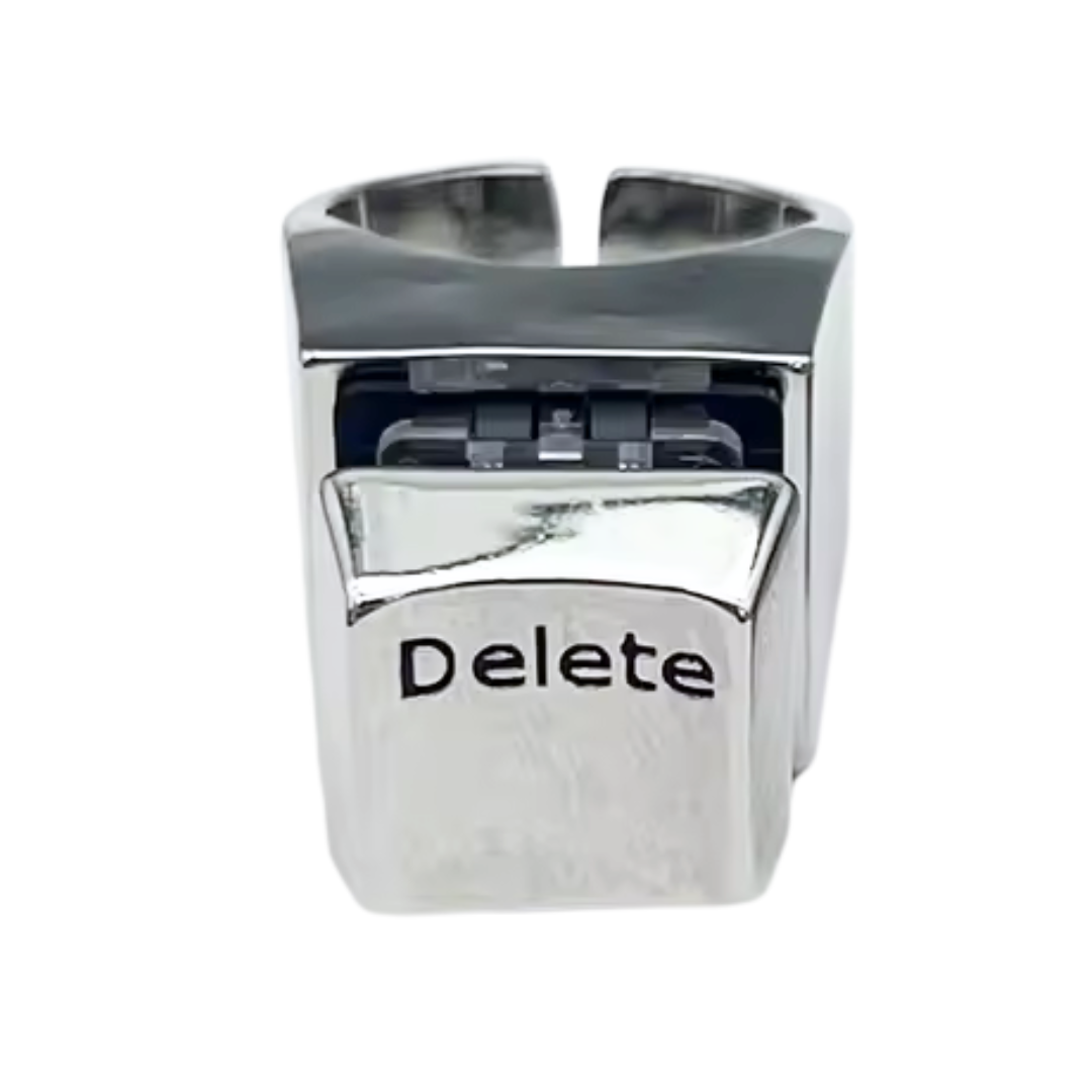 Delete Key Oversize Statement Ring | Burnished Silver | Size 8 | Pressable Button