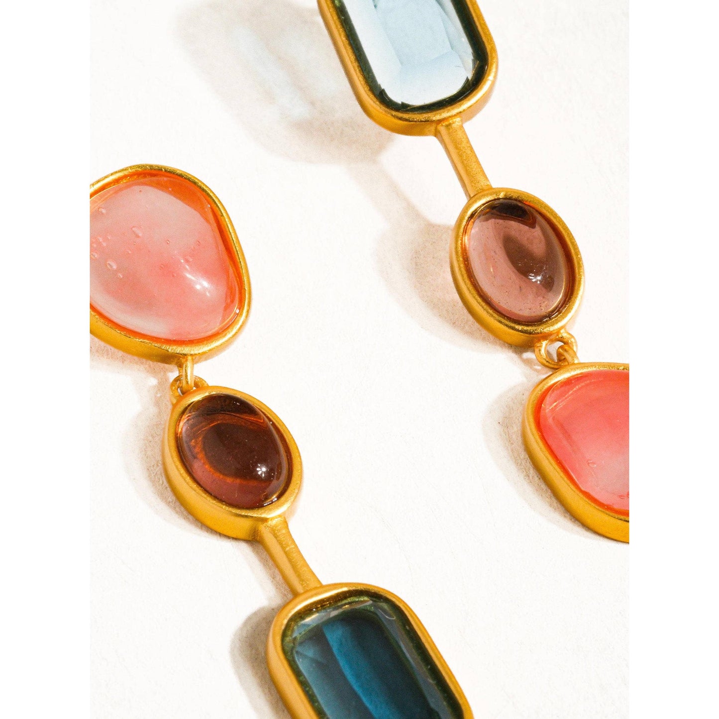 Delia 18K Gold Vintage Mismatch Drop Earrings | Watermelon Tourmaline Glass Statement Earrings