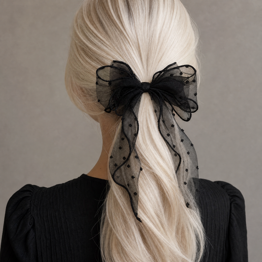 Delicate Black Dot Hair Bow with Hair Elastic-Paper & Quartz-The Bullish Store