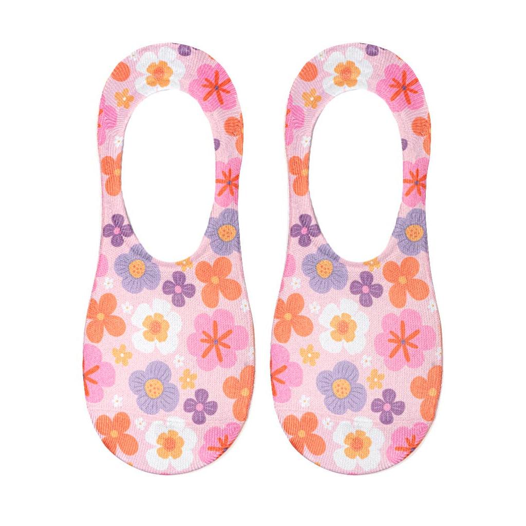 Delicate Flowers Pink No-Show Liner Socks | Soft & Stylish Women’s Grip Socks