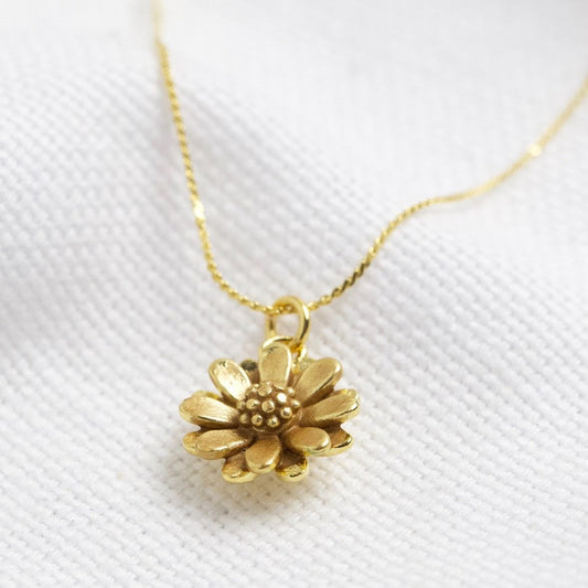 Delicate Tiny Daisy Gold Pendant Necklace | Designed in the UK | 18K Gold Plated