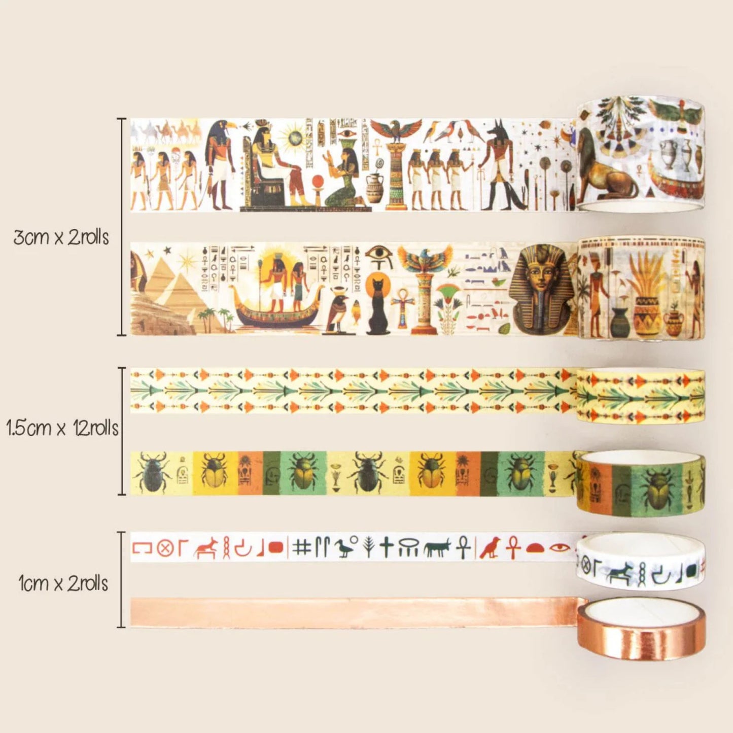 Desert Oath Egyptian Washi Tape Set | 16 Rolls Ancient Egypt Decorative Craft Tape for Journals & Scrapbooking