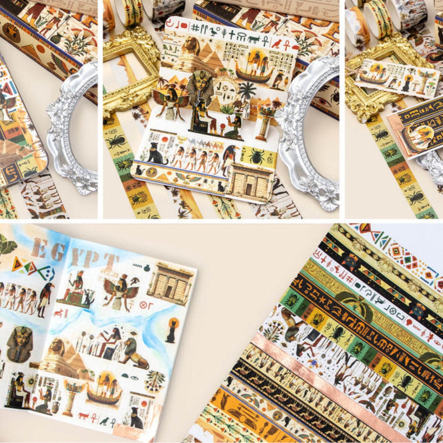Desert Oath Egyptian Washi Tape Set | 16 Rolls Ancient Egypt Decorative Craft Tape for Journals & Scrapbooking
