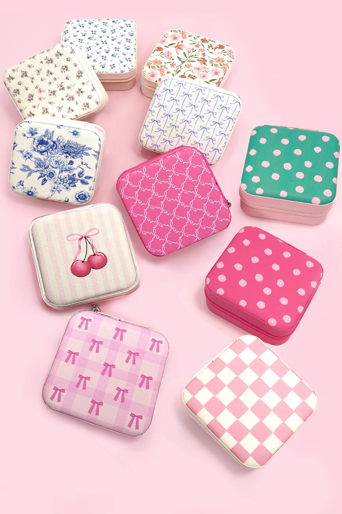 Designed Jewelry Organizer Travel Box Case [Bow Fuchsia or Bow Light Pink]