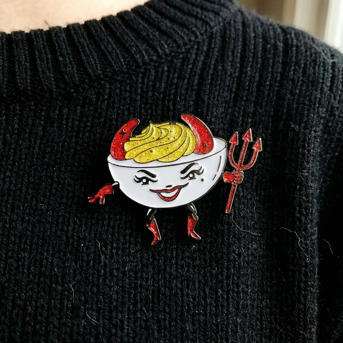 Deviled Egg Enamel Pin with Glitter | Cute Food Lapel Pin