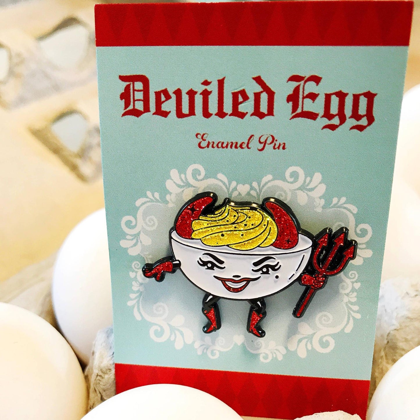 Deviled Egg Enamel Pin with Glitter | Cute Food Lapel Pin