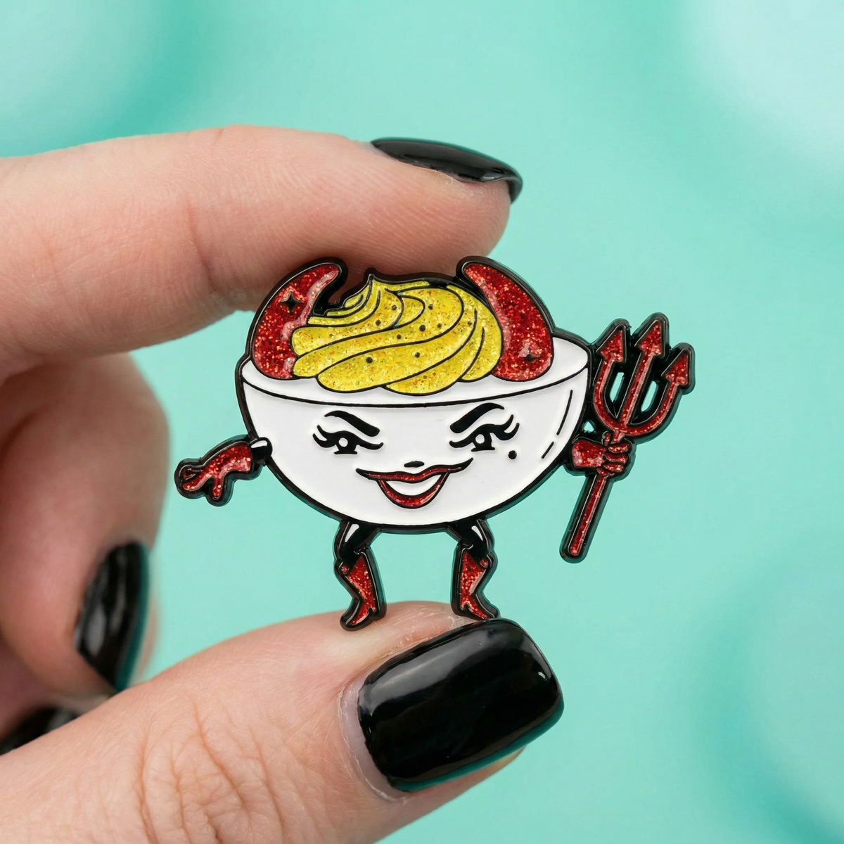 Deviled Egg Enamel Pin with Glitter | Cute Food Lapel Pin