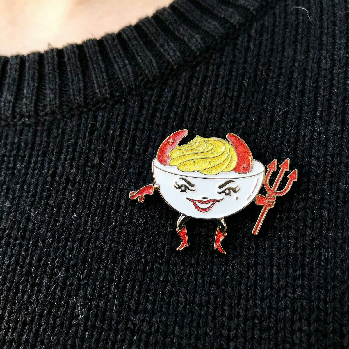 Deviled Egg Enamel Pin with Glitter | Cute Food Lapel Pin
