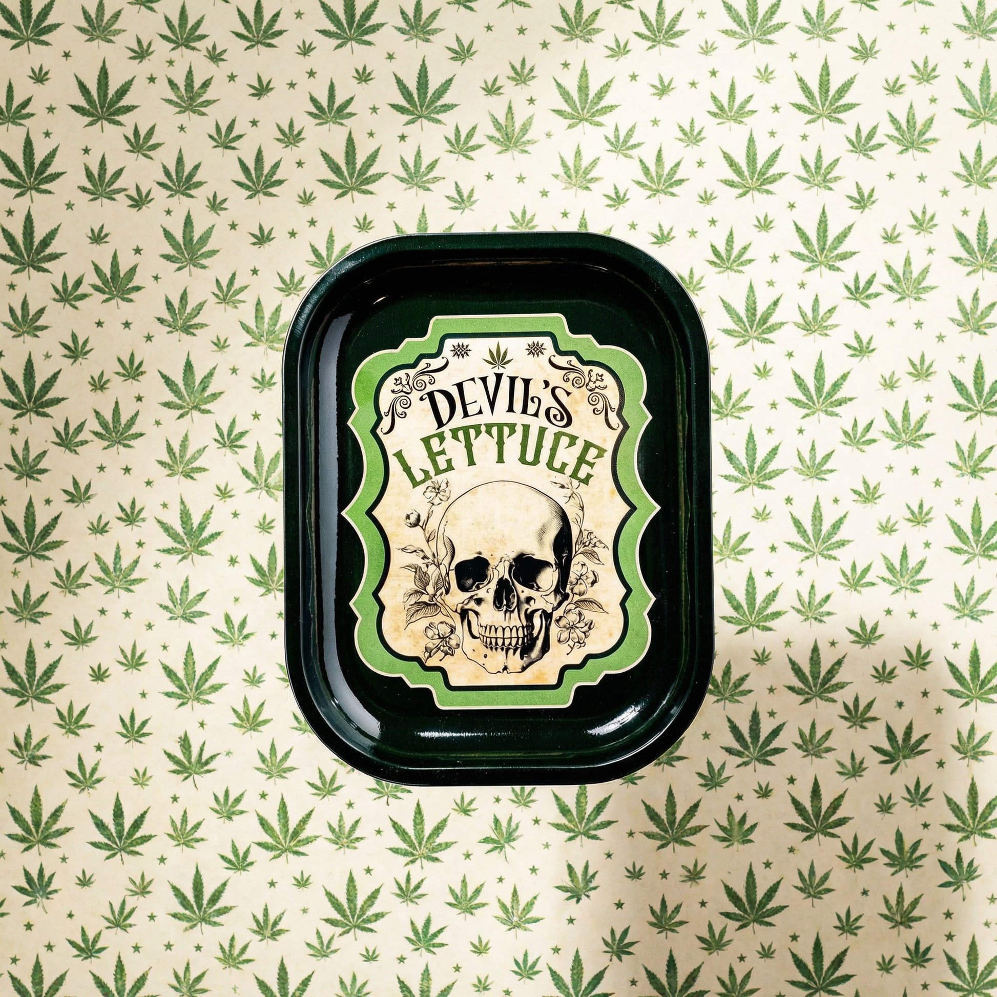 Devil’s Lettuce Mini Rolling Tray | Skull Metal Weed Rolling Catchall Trinket Tray