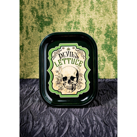 Devil’s Lettuce Mini Rolling Tray | Skull Metal Weed Rolling Catchall Trinket Tray