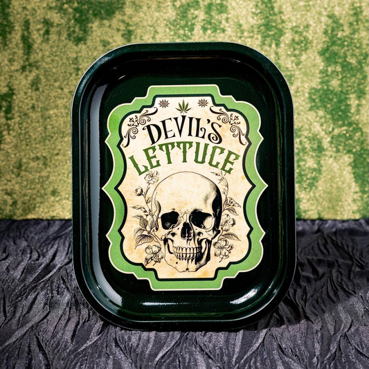 Devil’s Lettuce Mini Rolling Tray | Skull Metal Weed Rolling Catchall Trinket Tray