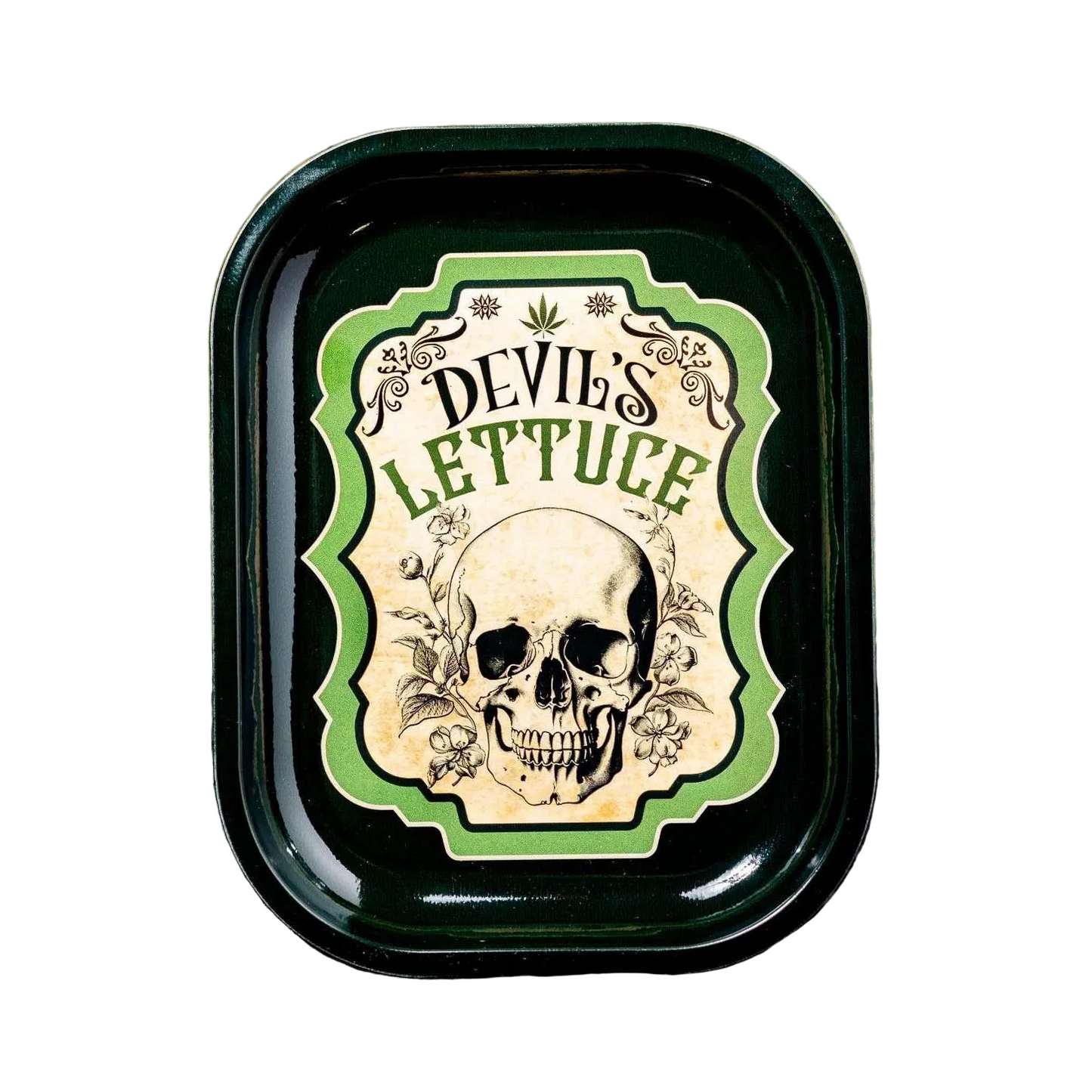 Devil’s Lettuce Mini Rolling Tray | Skull Metal Weed Rolling Catchall Trinket Tray