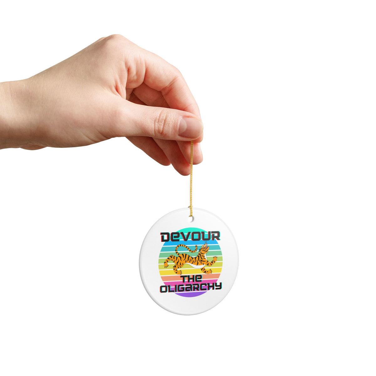 Devour the Oligarchy Ceramic Ornament | Funny Political Tiger Christmas Decor Gift