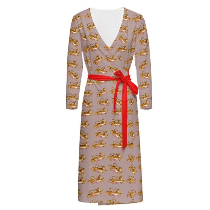 Devour the Patriarchy Feminist Tiger Motif Women’s ¾ Sleeve Wrap Dress