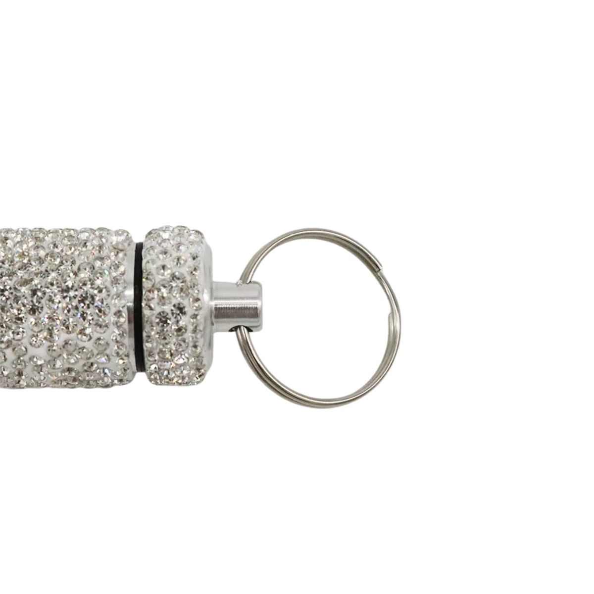 Diamond Doll Keychain Pill Case | Gem Encrusted Pill Bottle | Pink or Silver | 2.75"
