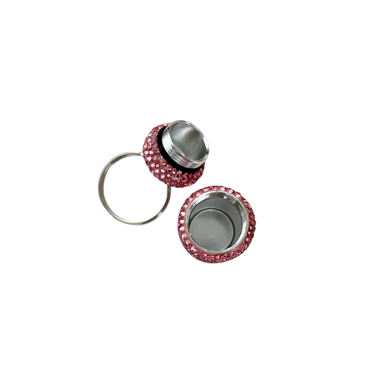 Diamond Doll Keychain Pill Case | Gem Encrusted Pill Bottle | Pink or Silver | 2.75"
