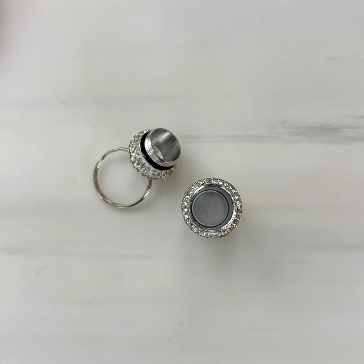 Diamond Doll Keychain Pill Case | Gem Encrusted Pill Bottle | Pink or Silver | 2.75"