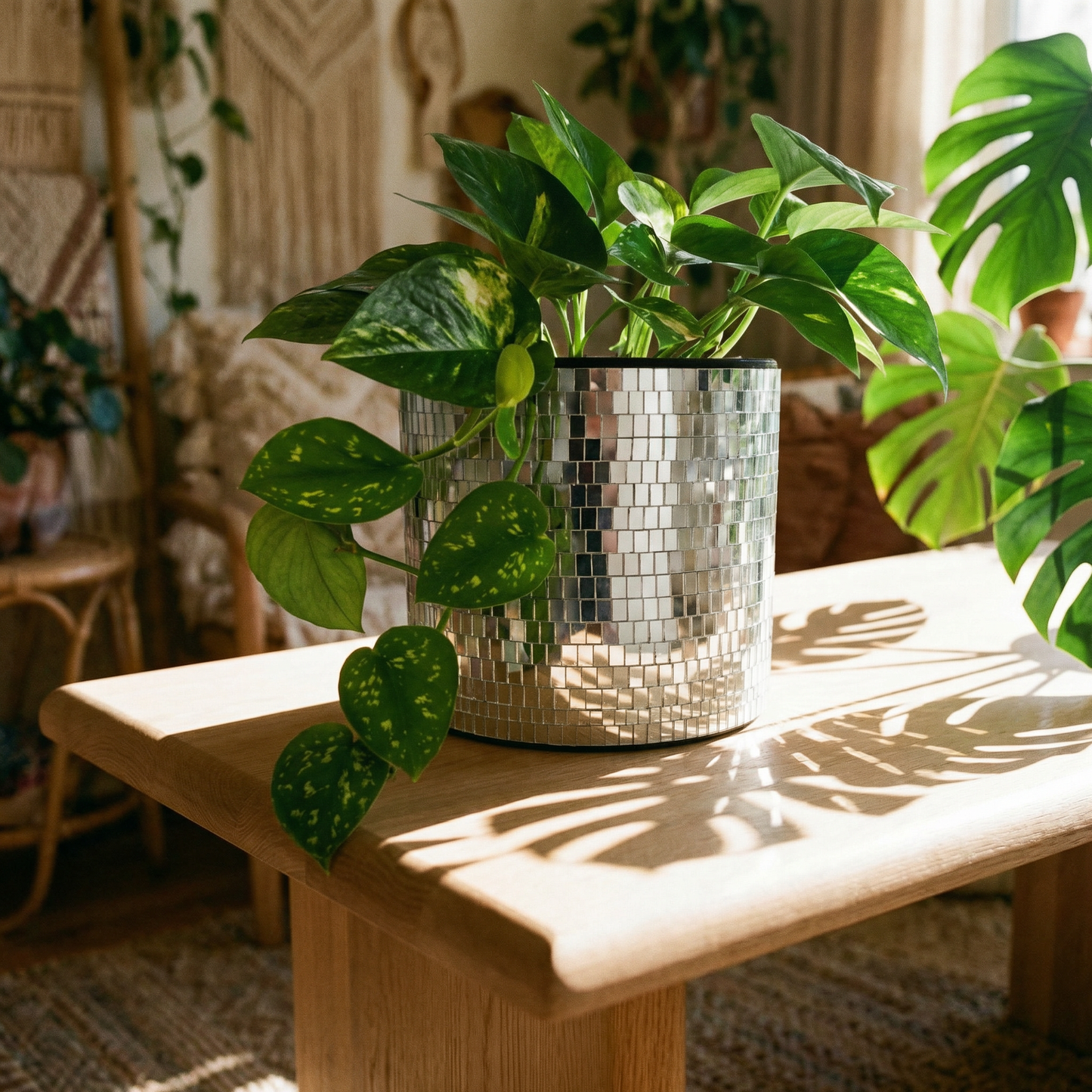 Disco Tabletop Planter | Handmade Mirror Ball Plant Pot for Indoor Plants