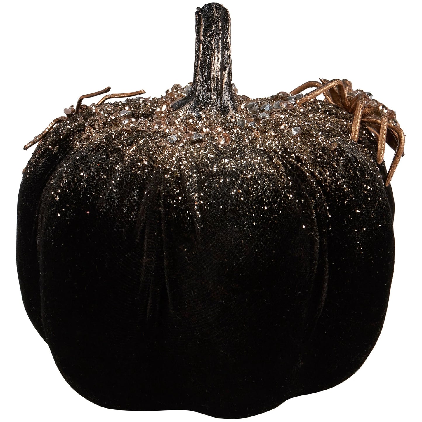 Black pumpkin with glittery texture on a white background
