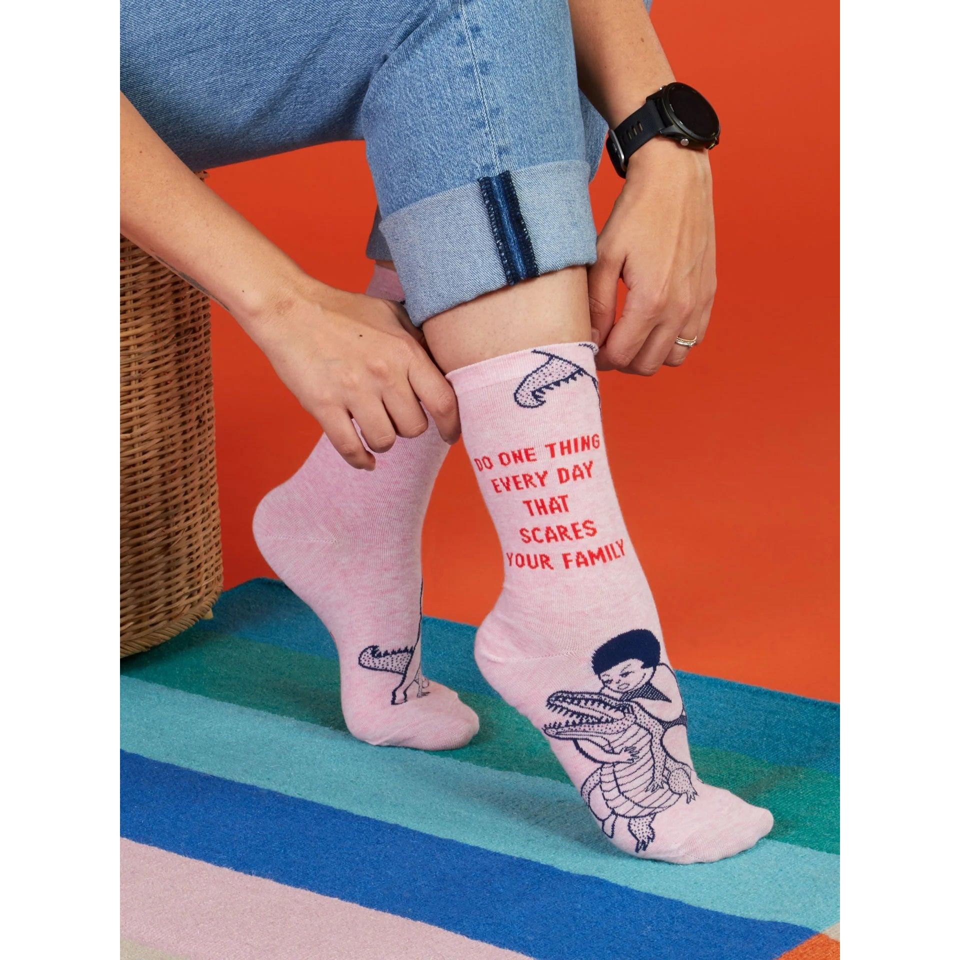 Do One Thing Every Day That Scares Your Family Women's Crew Socks | Novelty Funny Socks | BlueQ at GetBullish