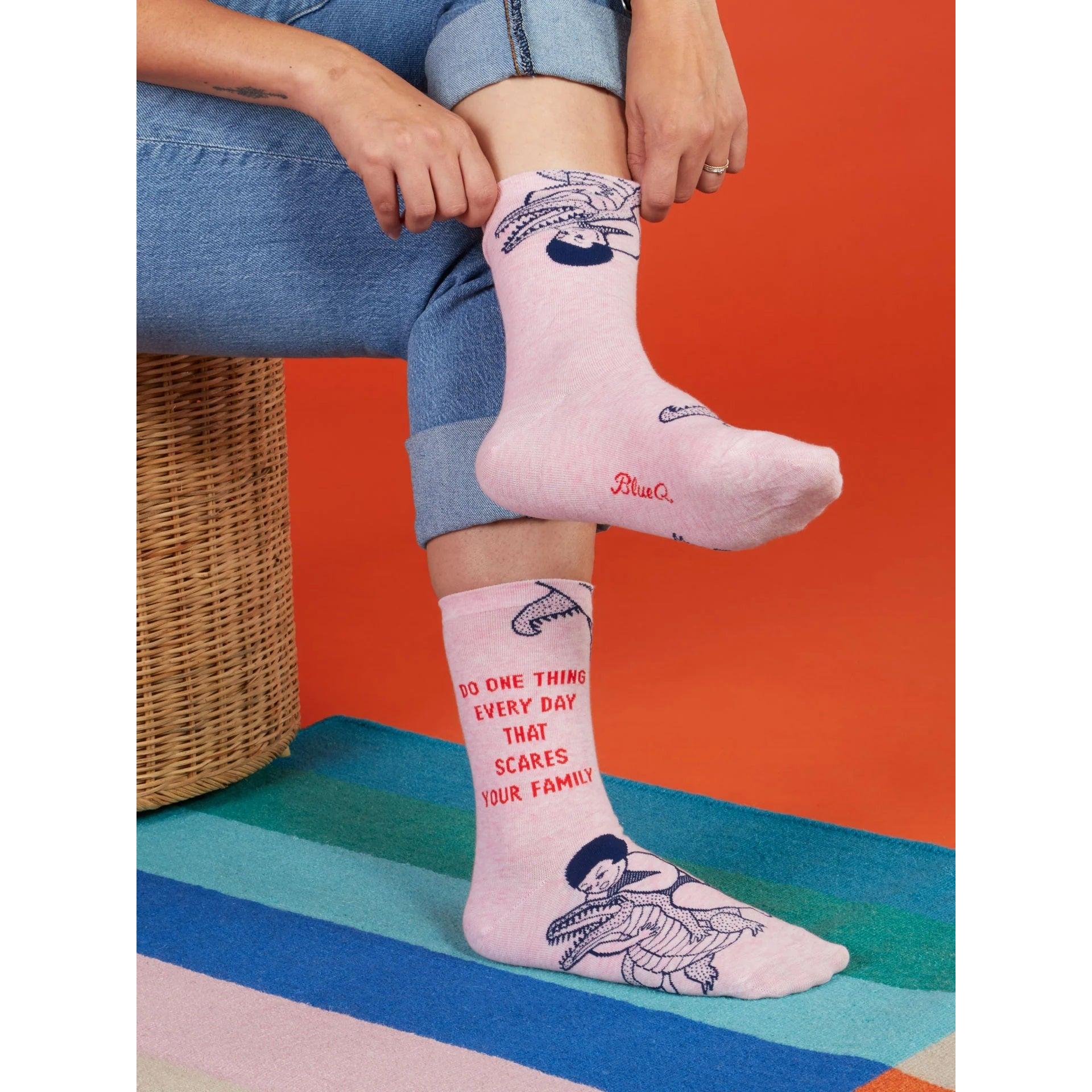 Do One Thing Every Day That Scares Your Family Women's Crew Socks | Novelty Funny Socks | BlueQ at GetBullish