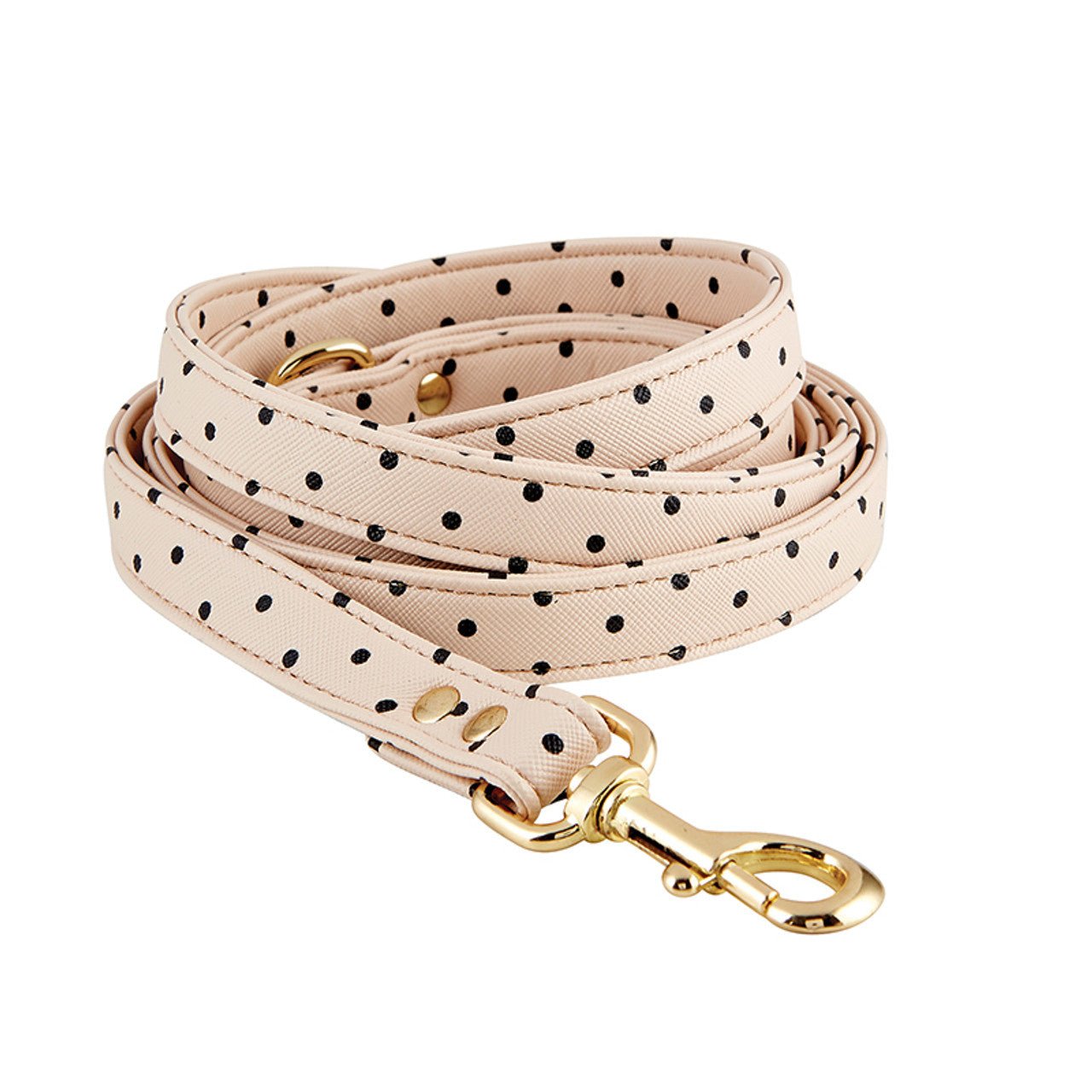 Dog Collar and Leash in Blush Pink Polka Dot | Faux Saffiano Leather SALE